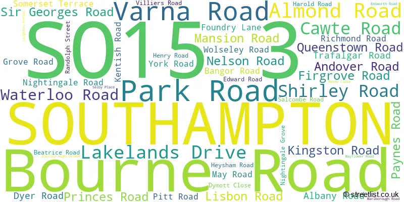 A word cloud for the SO15 3 postcode
